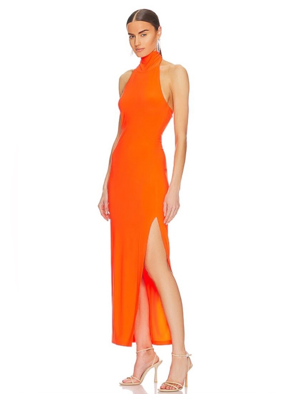 Norma Kamali Orange Halter Maxi Dress with Side Slit